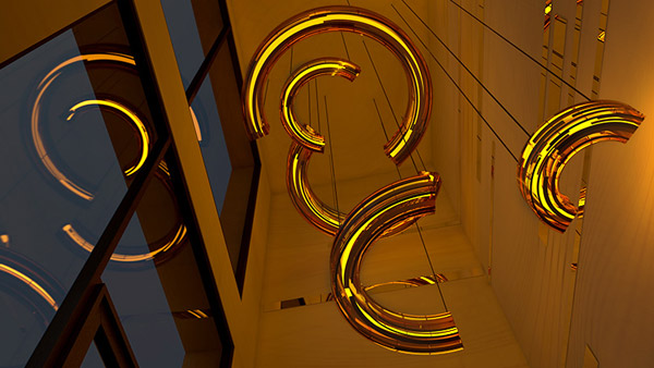 Produktvisualisierung: Konzept Lichtringaufhängung - Foyer Düsseldorf | CAD-Aufbereitung | Modelling & Rendering